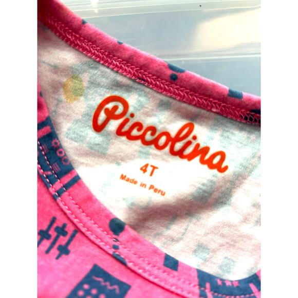 Piccolina Dress Pink Purple Robot SS Tiered Rolled Sleeve 100% Cotton Size 4T - Picture 4 of 8